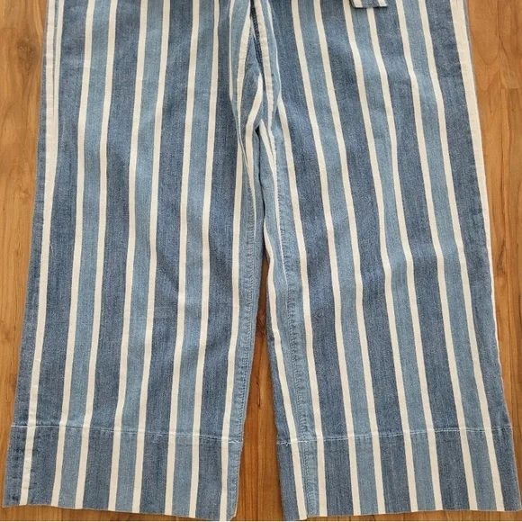 Ann Taylor High-Rise Wide Leg Denim Ankle Pants Stripe Blue White Waist Tie Sz 6 - Picture 6 of 16